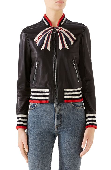 gucci leather bomber jacket womens|gucci web black leather jacket.